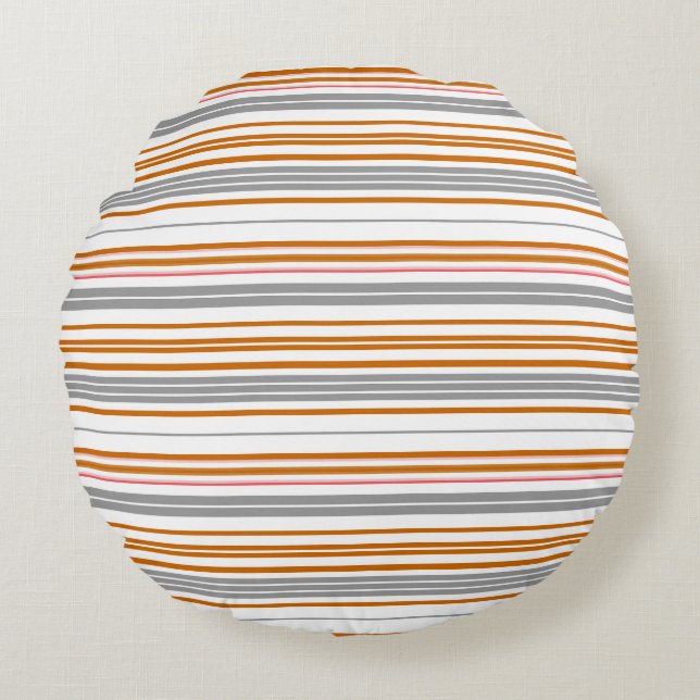 Cute grey brown stripes round cushion (Front)