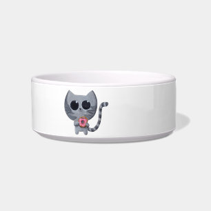 Cute Grey Cat and Doughnut Bowl