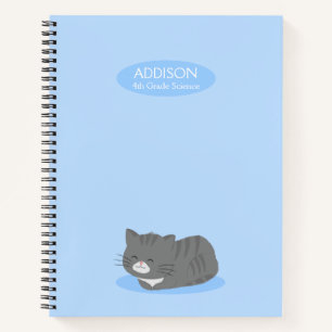 Cute Grey Cat Blue Spiral Notebook