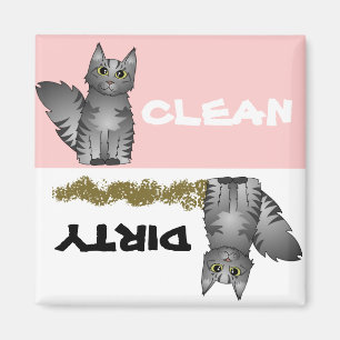 Cute Grey Cat Clean Dirty Dishwasher Magnet
