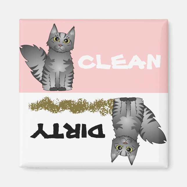 Cute Grey Cat Clean Dirty Dishwasher Magnet (Front)