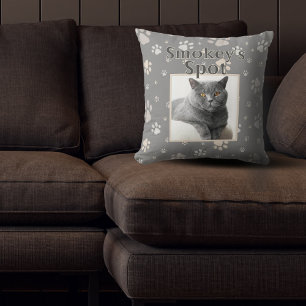Cute Grey Cat Custom Pet Photo Name Paws Cushion