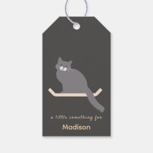 Cute Grey Cat Gift Tag with Cat Furniture Design