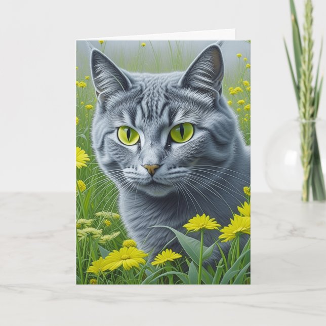 Cute Grey Cat | Lucky To Have You as a Friend Card (Front)