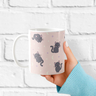 Cute Grey Cat Mug Pink Kawaii Cats