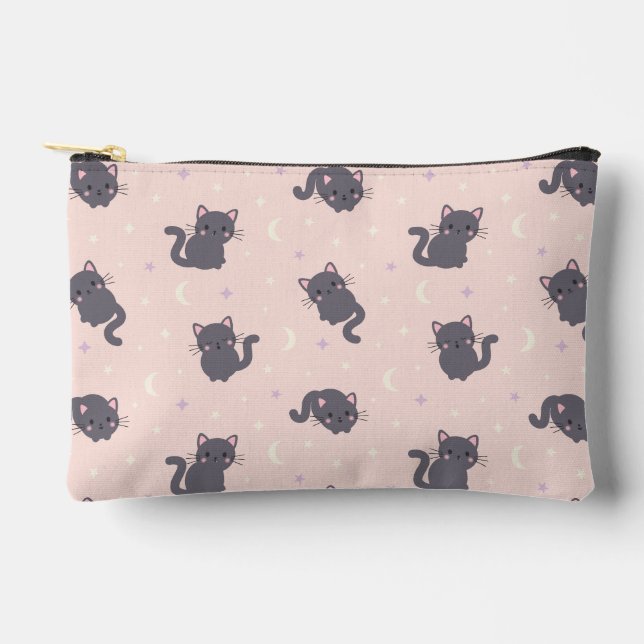 Cute Grey Cat Pink Zipper Pouch (Front)