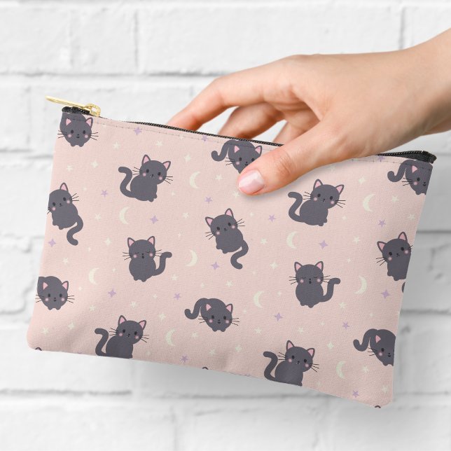 Cute Grey Cat Pink Zipper Pouch (Creator Uploaded)