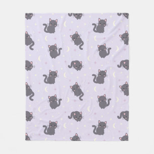 Cute Grey Cat Purple Fleece Blanket
