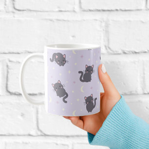 Cute Grey Cat Purple Mug Kawaii Cats