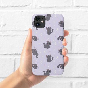 Cute Grey Cat Purple Phone Case