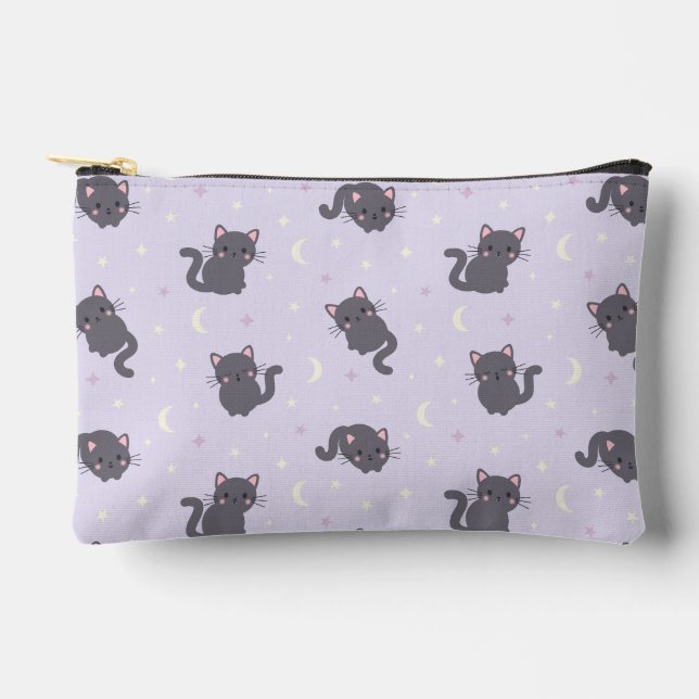 Cute Grey Cat Purple Zipper Pouch (Front)