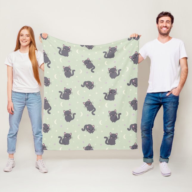 Cute Grey Cat Sage Fleece Blanket (In Situ)