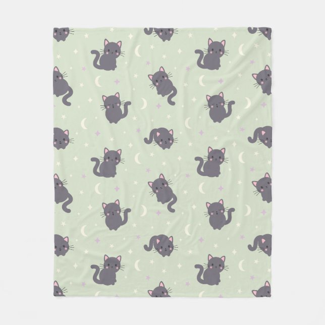 Cute Grey Cat Sage Fleece Blanket (Front)