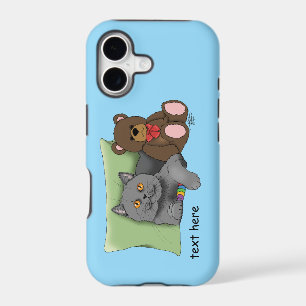 Cute Grey Cat Teddy Bear Funny Blue