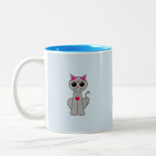 Cute grey cat Two-Tone coffee mug