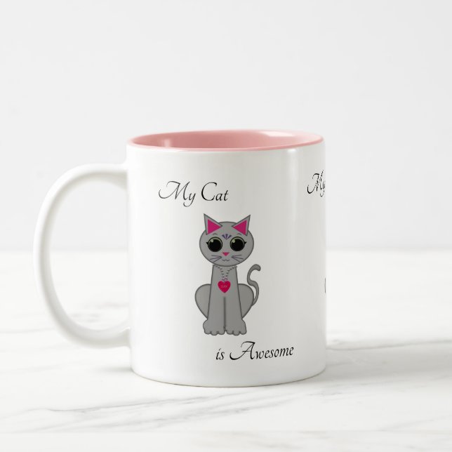 Cute Grey Cat Two-Tone Coffee Mug (Left)