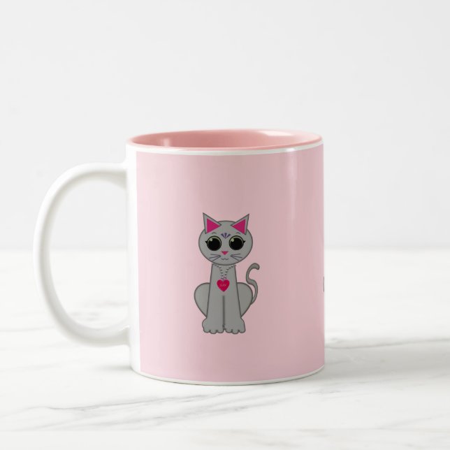 Cute grey cat Two-Tone coffee mug (Left)