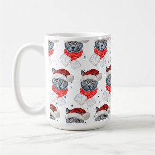 Cute Grey Cat Watercolor with Scarf Coffee Mug