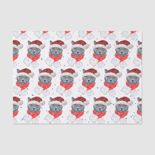 Cute Grey Cat Watercolor with Scarf Tissue Paper (Front)