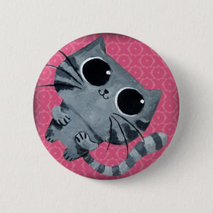 Cute Grey Cat with big black eyes 6 Cm Round Badge