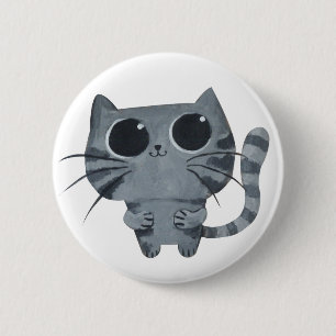 Cute Grey Cat with big black eyes 6 Cm Round Badge