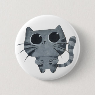 Cute Grey Cat with big black eyes 6 Cm Round Badge