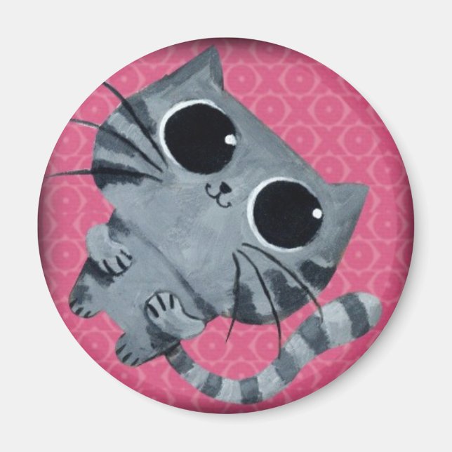 Cute Grey Cat with big black eyes Magnet (Front)
