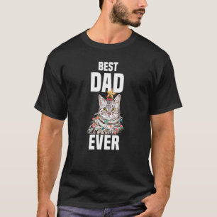 Cute grey cat with fairy lights Best Dad Ever T-Shirt