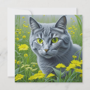 Cute Grey Cat with Yellow Eyes Ai Art