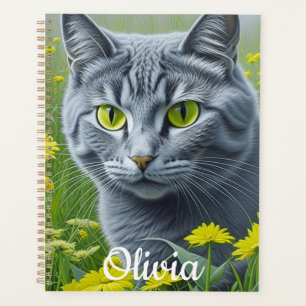 Cute Grey Cat with Yellow Eyes Personalised Planner