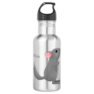 Cute grey chinchilla cartoon illustration  532 ml water bottle