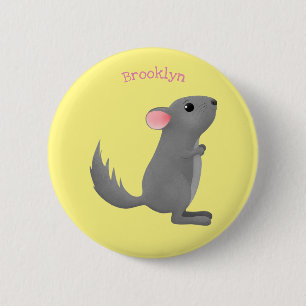 Cute grey chinchilla cartoon illustration  6 cm round badge