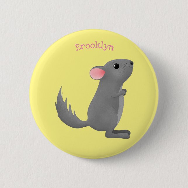Cute grey chinchilla cartoon illustration  6 cm round badge (Front)