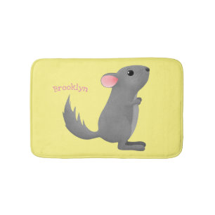 Cute grey chinchilla cartoon illustration bath mat