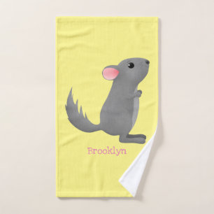 Cute grey chinchilla cartoon illustration bath towel set