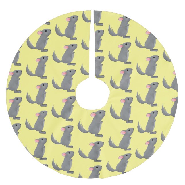 Cute grey chinchilla cartoon illustration  brushed polyester tree skirt (Front)