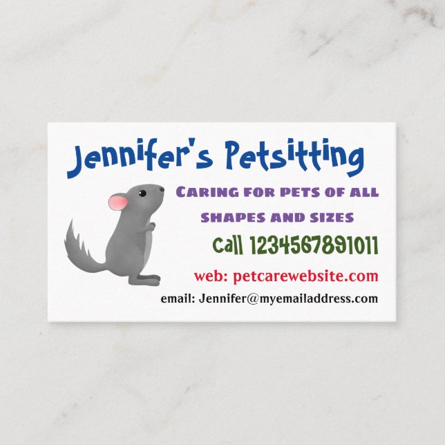Cute grey chinchilla cartoon illustration  business card (Front)