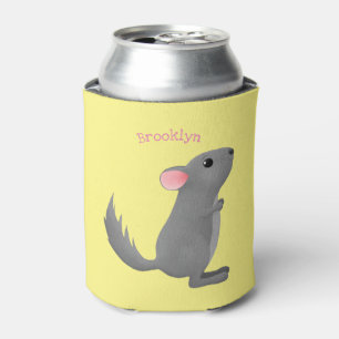 Cute grey chinchilla cartoon illustration can cooler