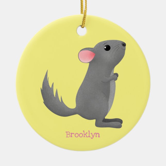 Cute grey chinchilla cartoon illustration ceramic tree decoration (Front)