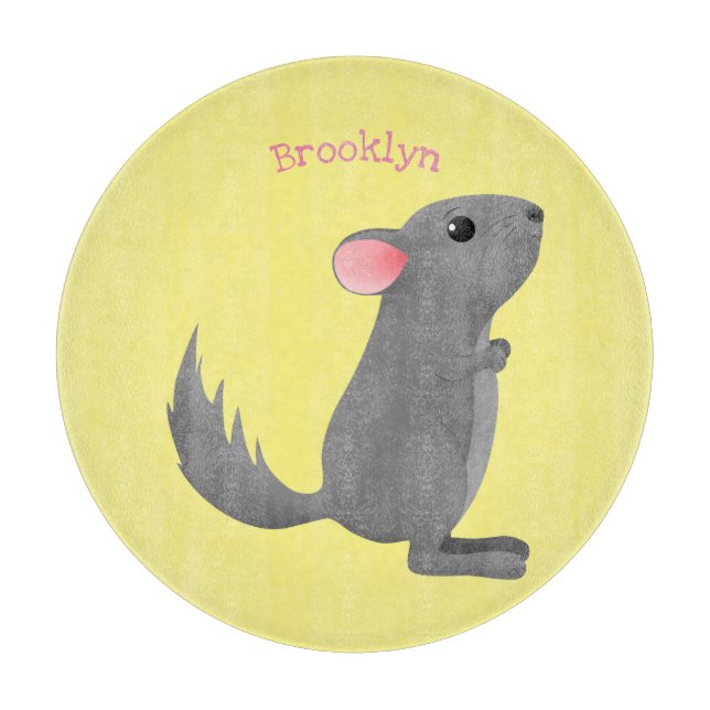Cute grey chinchilla cartoon illustration  cutting board (Front)