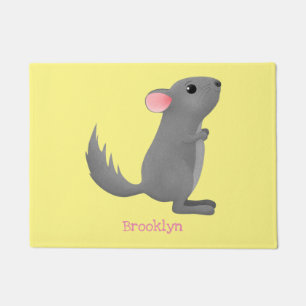Cute grey chinchilla cartoon illustration  doormat