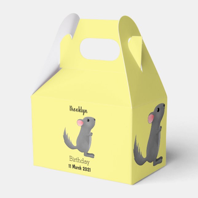 Cute grey chinchilla cartoon illustration  favour box (Front Side)