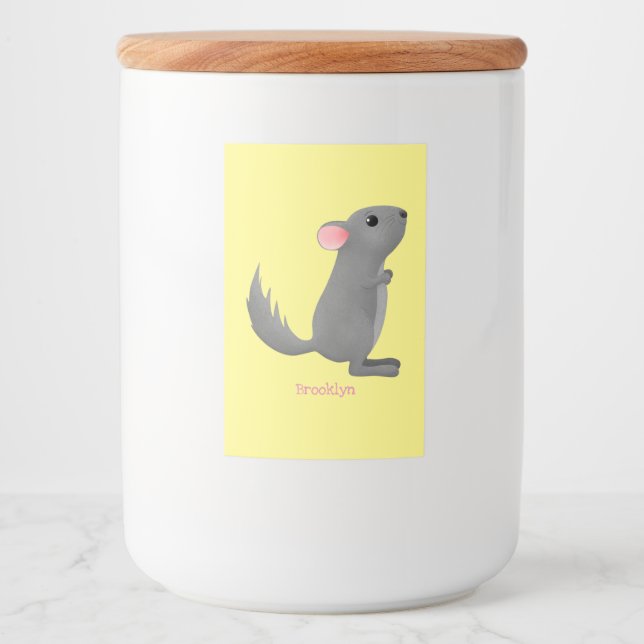 Cute grey chinchilla cartoon illustration food label (Front)