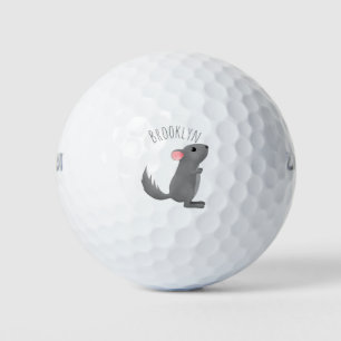 Cute grey chinchilla cartoon illustration golf balls