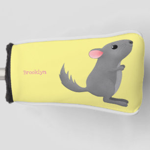 Cute grey chinchilla cartoon illustration golf head cover
