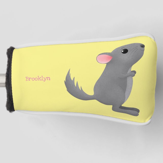 Cute grey chinchilla cartoon illustration golf head cover (Front)