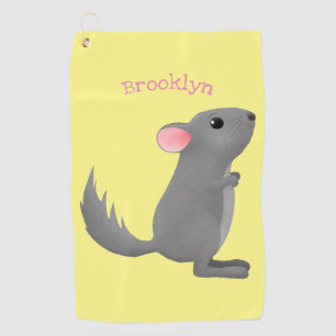 Cute grey chinchilla cartoon illustration golf towel