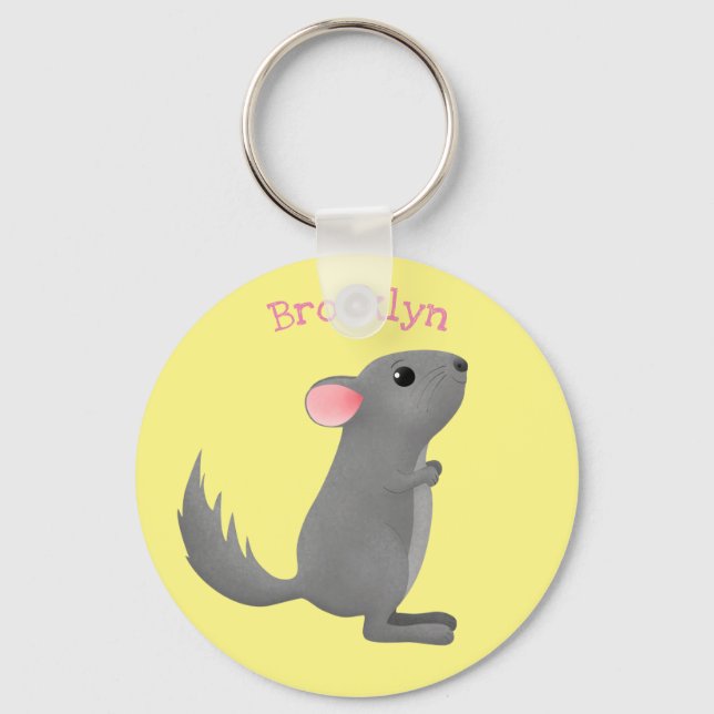 Cute grey chinchilla cartoon illustration key ring (Front)
