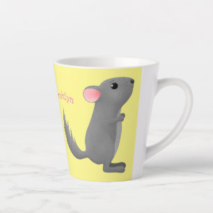 Cute grey chinchilla cartoon illustration  latte mug