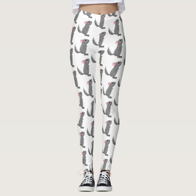 Cute grey chinchilla cartoon illustration leggings (Front)